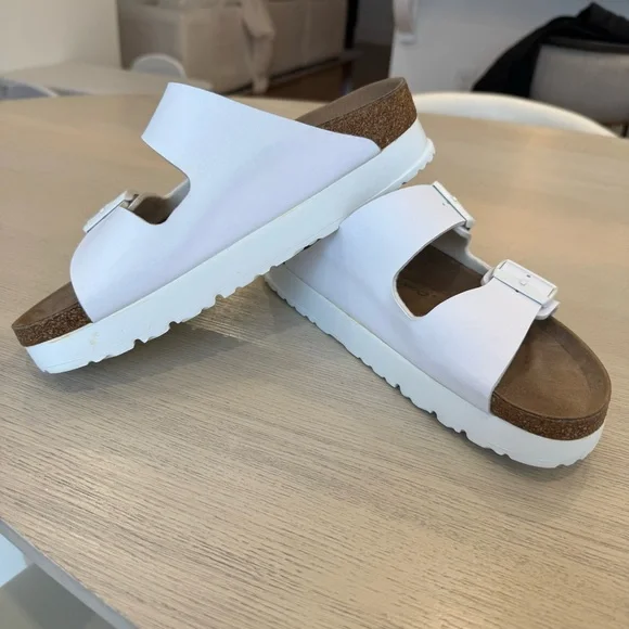 Birkenstock Papillio Arizona Flex Platform White Sandals 40 - Picture 2 of 12